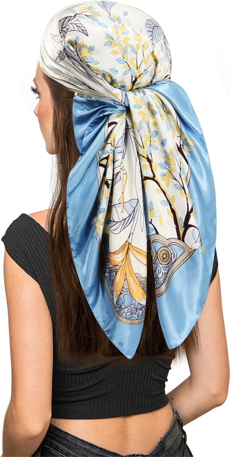 vimate 35" Square Silk Like Head Scarf - Women's Fashion Satin Scarf Bandana for Hair Wrapping at Night. - Image 2